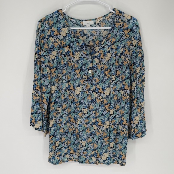 J. Jill Tops - J Jill Shirt Women's Small Blue Floral Peasant Festival Boho Cottagecore Silky